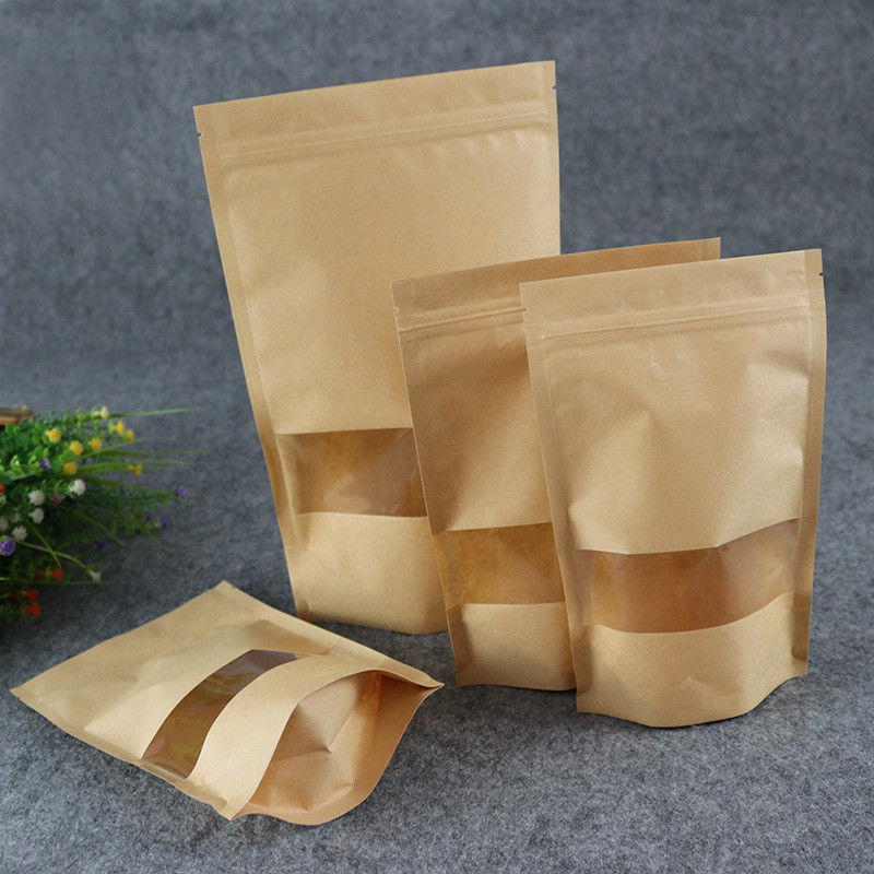 KRAFT PAPER BAG WHOLESALE Kraft standing zipper bag transparent window