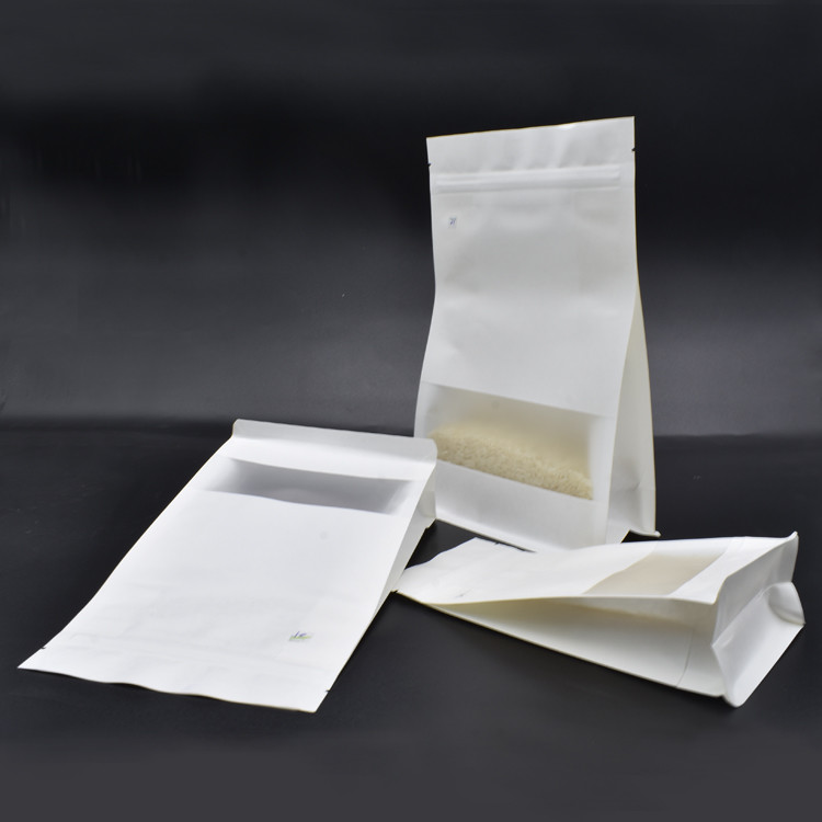flat bottom kraft paper bag Frosted window with flat white kraft zipper bag
