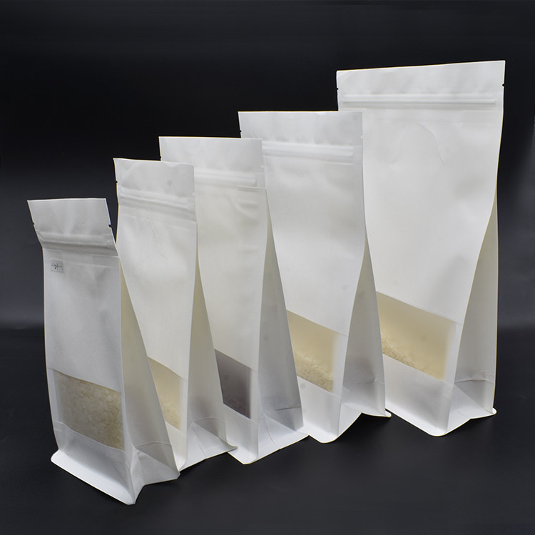 flat bottom kraft paper bag Frosted window with flat white kraft zipper bag