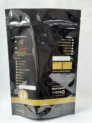 Black ISO Eco Friendly Coffee Pouches Resealable Coffee Bags With Valve
