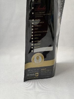 Black ISO Eco Friendly Coffee Pouches Resealable Coffee Bags With Valve