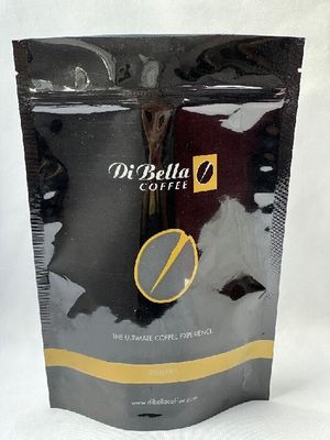 Black ISO Eco Friendly Coffee Pouches Resealable Coffee Bags With Valve