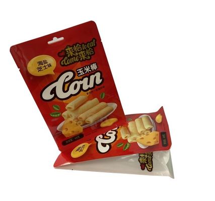 Custom Heat Seal Flat Bottom Pouches Glossy Surface For Corn Snack Food