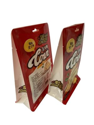 Custom Heat Seal Flat Bottom Pouches Glossy Surface For Corn Snack Food