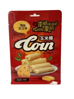 Custom Heat Seal Flat Bottom Pouches Glossy Surface For Corn Snack Food