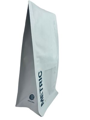 White Kraft Paper Coffee Packaging Pouch With Flat Bottom And Matt Varnish
