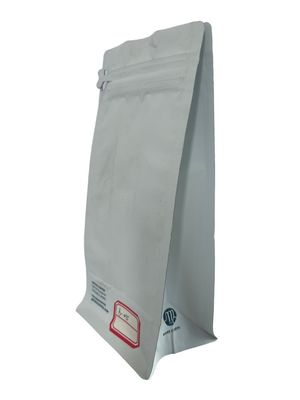 White Kraft Paper Coffee Packaging Pouch With Flat Bottom And Matt Varnish