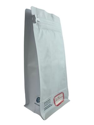 White Kraft Paper Coffee Packaging Pouch With Flat Bottom And Matt Varnish