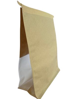 Low Odour Brown paper Flat bottom pouch with Customized window and tin tie