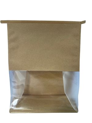 Low Odour Brown paper Flat bottom pouch with Customized window and tin tie