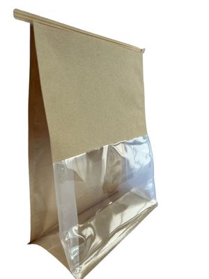 Low Odour Brown paper Flat bottom pouch with Customized window and tin tie