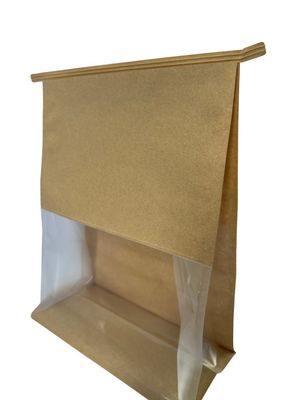 Low Odour Brown paper Flat bottom pouch with Customized window and tin tie